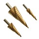 3PCS Step Drill Bit Set with Titanium Coated Double Cutting Blades Spiral Pagoda Drill Reaming Step Cone Drill for Metal