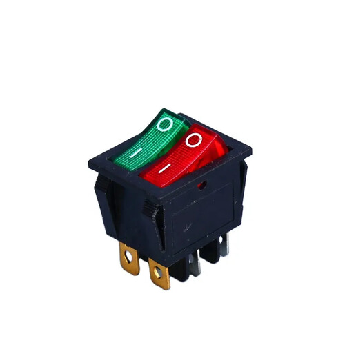 DPDT 220V Red Green Double Pole Rocker Switch With 6 Pins ON OFF Light Rocker Switches