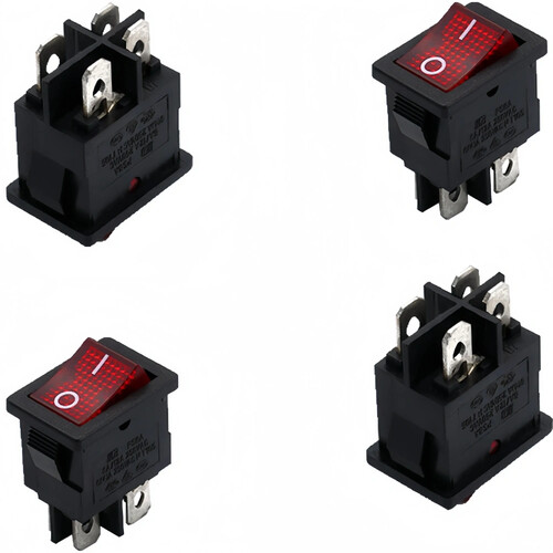 Mini Rectangle 2Pins 3Pins 4Pins Rocker Switches ON-OFF-ON Rocker Switches in Red Black AC 10A 125V 8A 250V