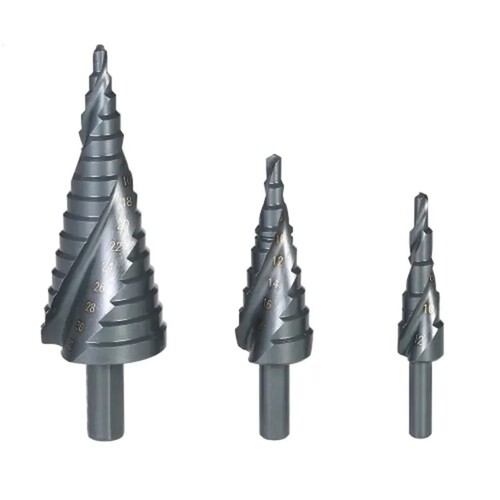 3Pcs Metric Three Flats Shank Spiral Flute HSS Step Drill Bit with Chip-Breaker for Sheet Metal Wood Plastic Drilling