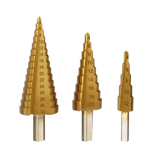 3Pcs Unibit Titanium Brocas Broca Escalonada Para De Metal Cone Shape HSS Step Drill Bit Set for Metal Tube Sheet Drilling