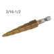 3/16-1/2 1/4-3/4 1/8-1/2 inch  Titanium Triangle Shank Step Drill Bits Set for Wood Metal Drilling 3pcs 