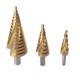 3PCS Titanium plated spiral groove triangle round shank high speed steel pagoda drill 10Pcs