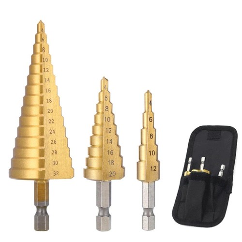 3PCS  Steel Drill Bits 4-12mm 4-20mm 4-32mm Titanium Coated for Heat Reduction Perfect