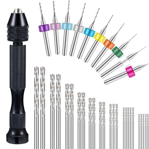 Socoje 36 Pieces Hand Drill Set Include Pin Vise Hand Drill Mini Drills and 0.5-3.0mm  Drills and 0.3-1.2mm PCB Drill for Craft Carving DIY