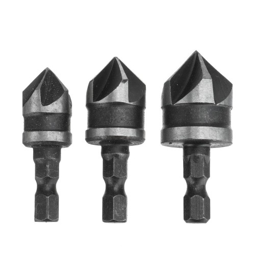  1/4 Hex Shank Wood Plastic Chamfer Bit Countersink Bore Set 12/16/19mm 3Pcs 