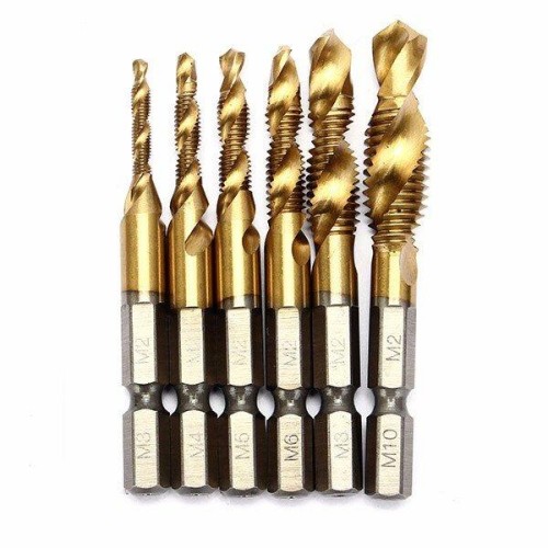 M3-M10 Titanium Coated Deburr Countersink Drill Bit Screw Thread Metric Tap 6pcs