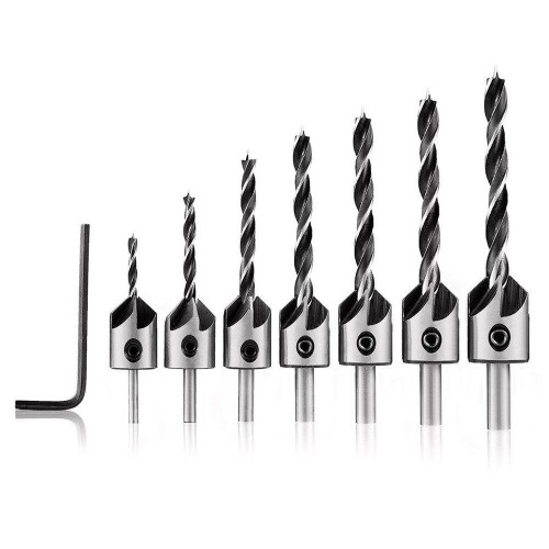 5 Flute Countersink Drill Bit Set Reamer Woodworking 3-10mm Chamfer Drill Bits 7pcs  