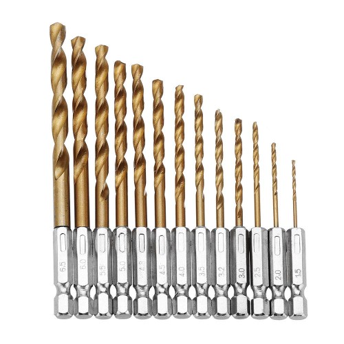 DB-T2 1.5-6.5mm  Titanium Coated 1/4 Inch Hex Shank Twist Drill Bit Set  13pcs 