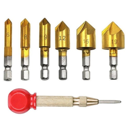 Hex Shank 5-blade Countersink Drill Bits Chamfering Knife Woodworking Hole Saw Kit Tool