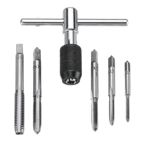 M3-M8 Tap Drill Set T Handle Ratchet Tap Wrench Machinist Tool With Screw Tap Hand 6pcs 