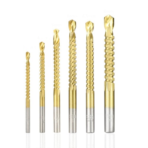 Socoje 6pcs 3-8mm  Drill Bit Titanium Plating Coated Hole Saw Drill Bit Set Wood Hole Cutter Core Drill