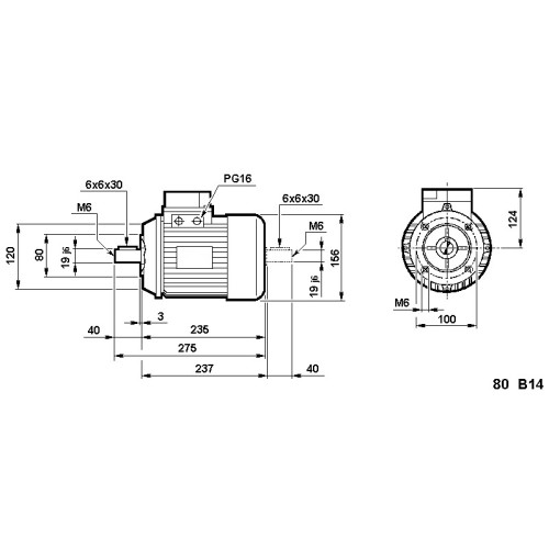 AC Motor TN80A 2 Pole 0,75kW 3000RPM B14 Flange