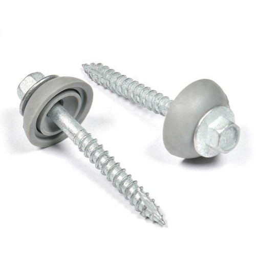 Anti-Cracking Blue-White Zinc Carbon Steel Cutting Tail Hex Wafer Head Wood Screw with Rubber Washer