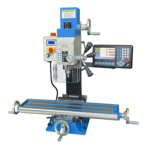 VM25L-D 7" x 27" Benchtop Milling Machine Variable Speed 100-2250 RPM  1.5HP(1100W) Brushless Compact Mill Drill with R8 Spindle and 3-Axis DRO