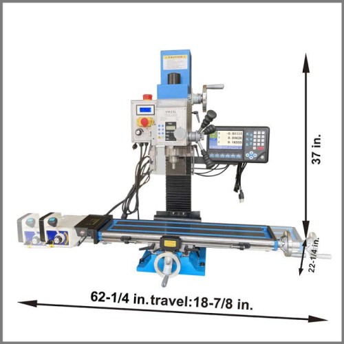 VM25L-DP 7" x 27" Benchtop Milling Machine Variable Speed 100-2250 RPM  1.5HP(1100W) Brushless motor Mill Drill with3-Axis DRO&X-Axis Power Feed