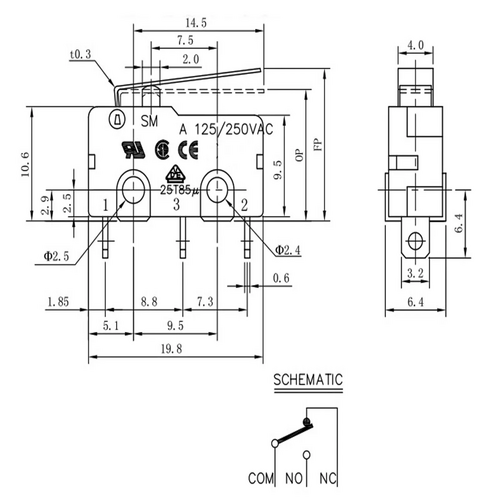 5pc Limit Micro Switch SM3 3A 125VAC