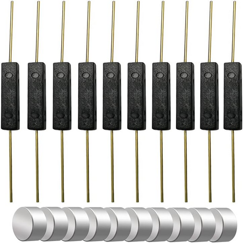 10pcs Plastic Reed Switch Reed Contact Normally Open (N/O) Magnetic Induction Switch (2.5mm×14mm) with 10pcs Small Multi-Use Round Magnets