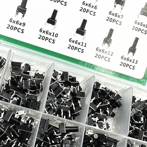 10 Value= 200Pcs/Set Tact Switch Tactile Push Button Switch Kit Height 6*6*4.3MM~13MM DIP 4P Micro Switch Key 6X6