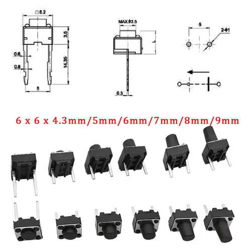 20/50/100Pcs Micro Tactile Switch Momentary Tact DIP Switch 2Pin 6 x 6mm Micro Touch Push Button Switch High 5mm 6mm 7mm 8mm 9mm