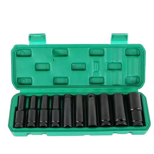 10PCS Carbon Steel 1/2 Inch Electric SleeveTool Adapter Set 8-24mm Polished Finish for Impact Wrenches and Drills High Durability Socket Set