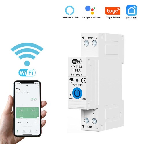 RMDZT-1PNL 63A Smart WiFi Circuit Breaker ON/OFF Timing Function Short Circuit Protection Voice Control Real-Time Electricity Consumption Tracking