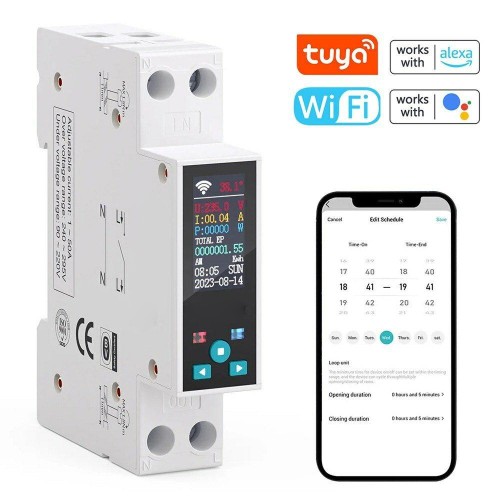 35mm DIN RAIL Switch Intelligent Meter Circuit Breaker LED Energy Meter KWh Power Timer Relay APP Control