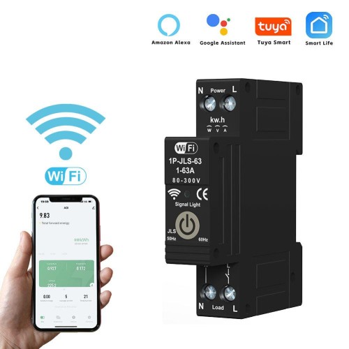 Intelligent Circuit Breaker 1P 63A Energy Monitor Real-time Tracking Energy Consumption with Alexa Google Assistant Compatibility Remote Control