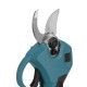 Socoje 21V Brushless Pruning Shears with 1500mAh Battery and European Charger in Blue and Black - Compact Plastic Case with CE Label and 30mm Opening.