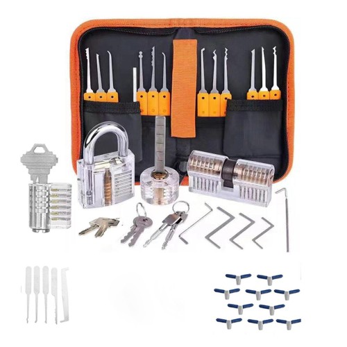 Orange Picks and Padlocks Set with Spring Steel Tools Transparent Padlocks and Automatic Unlocking Gun 44PCS per set