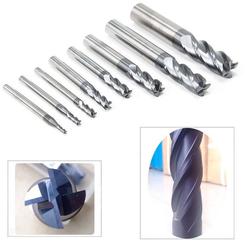 Carbide End Mill Set Tungsten Steel 8PCS 2-12mm 4 Flutes CNC Milling Cutter High Wear Resistance High-Speed Cutting