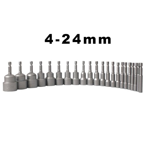 21pcs 65mm Hexagon Nut Setter Socket Driver Drill 1/4'' 6.35mm Hex Shank 4-24mm