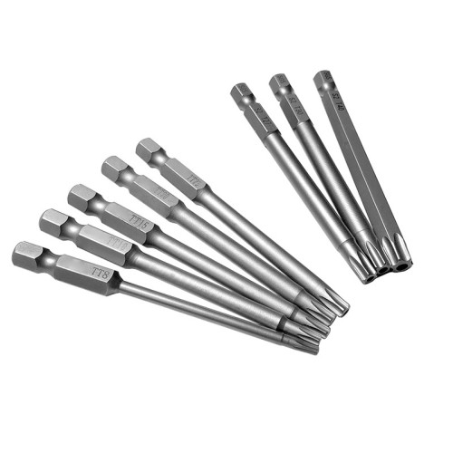 8pcs 1/4 Inch 6.35mm Length 75-80mm Torx Head Electric Screwdriver Bits Tip TP8, TP10, TP15, TP20, TP25, TP27, TP30, TP40