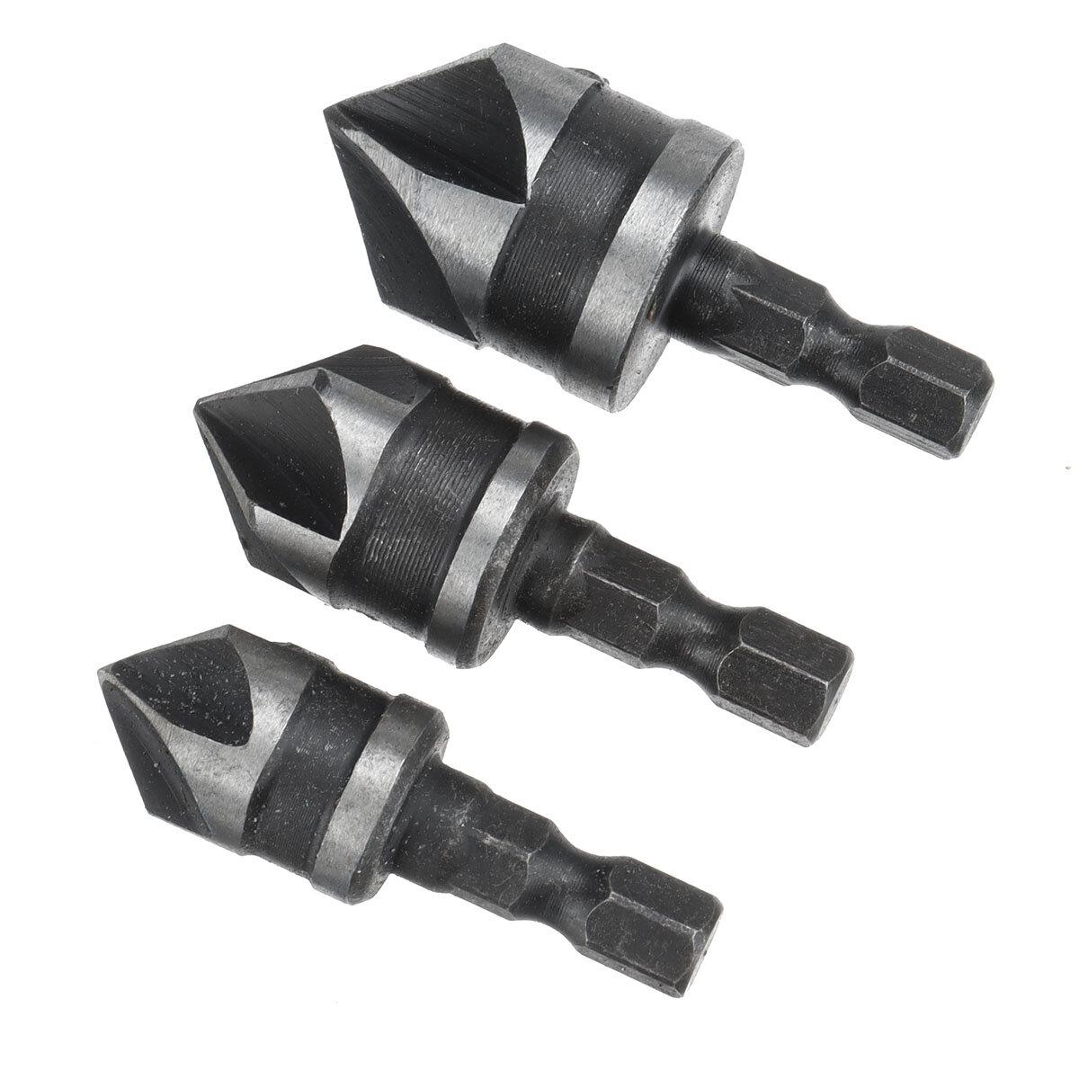 Enhance Your Woodworking Projects with the 1/4 Hex Shank Wood Plastic Chamfer Bit Countersink Bore Set 12/16/19mm 3Pcs