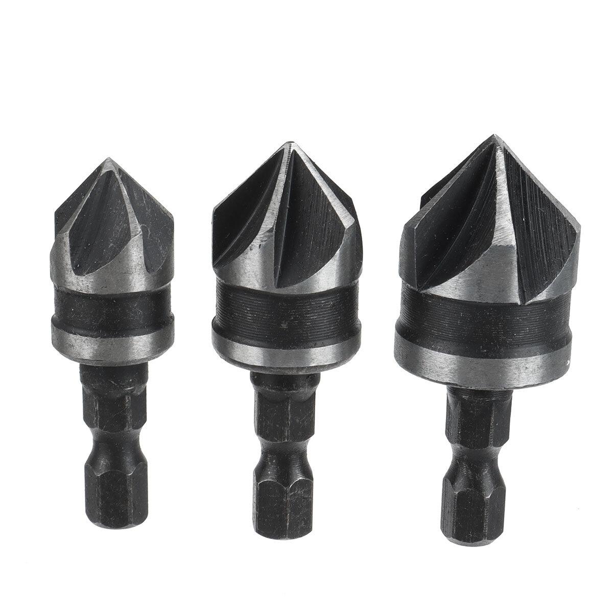 Enhance Your Woodworking Projects with the 1/4 Hex Shank Wood Plastic Chamfer Bit Countersink Bore Set 12/16/19mm 3Pcs