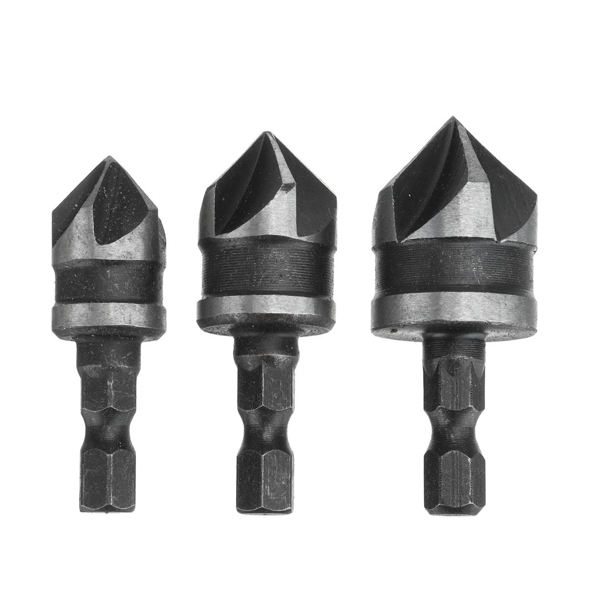 3Pcs 12mm 16mm 19mm Countersink Bore Set 1/4 Hex Shank Wood Plastic Chamfer Bit