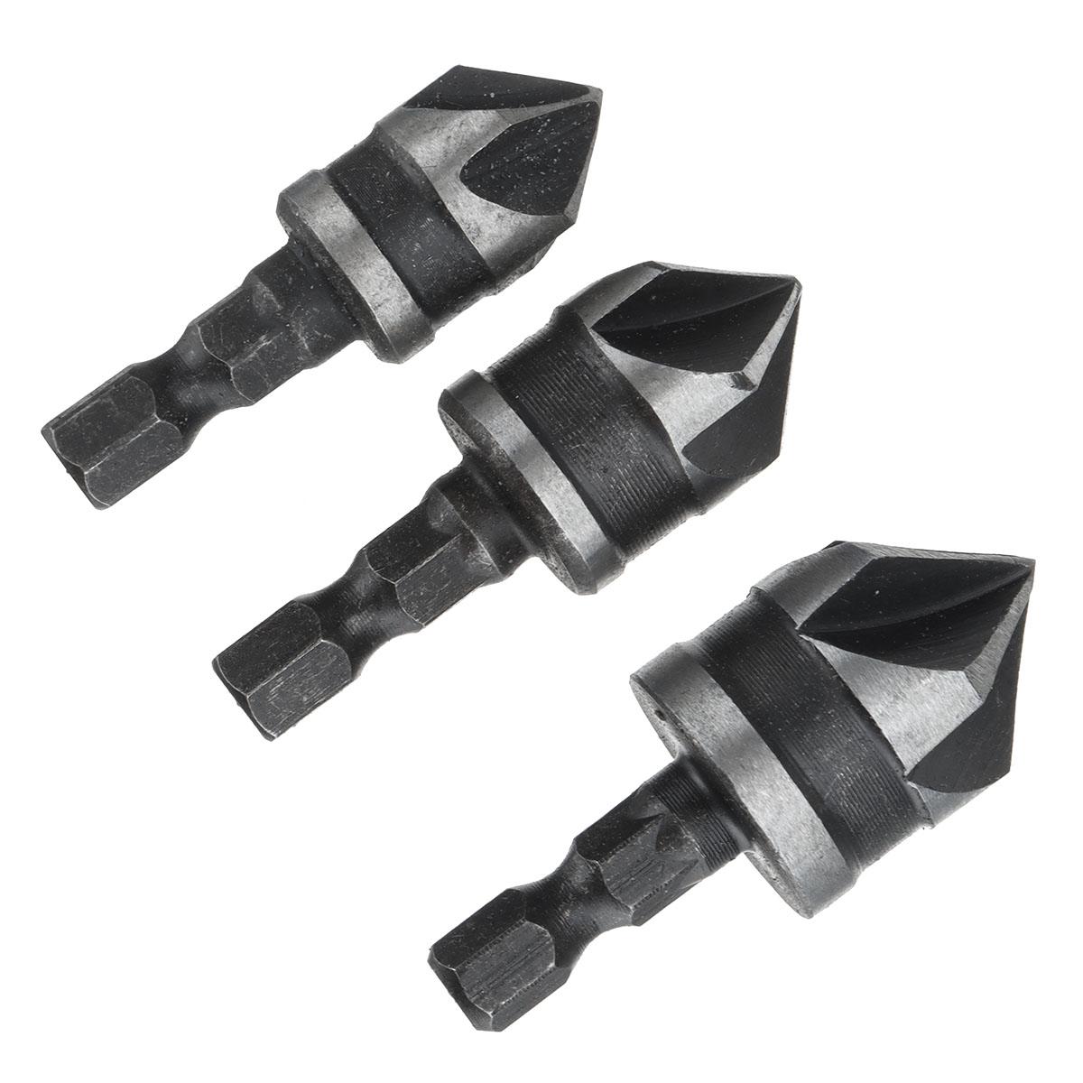 3Pcs 12mm 16mm 19mm Countersink Bore Set 1/4 Hex Shank Wood Plastic Chamfer Bit