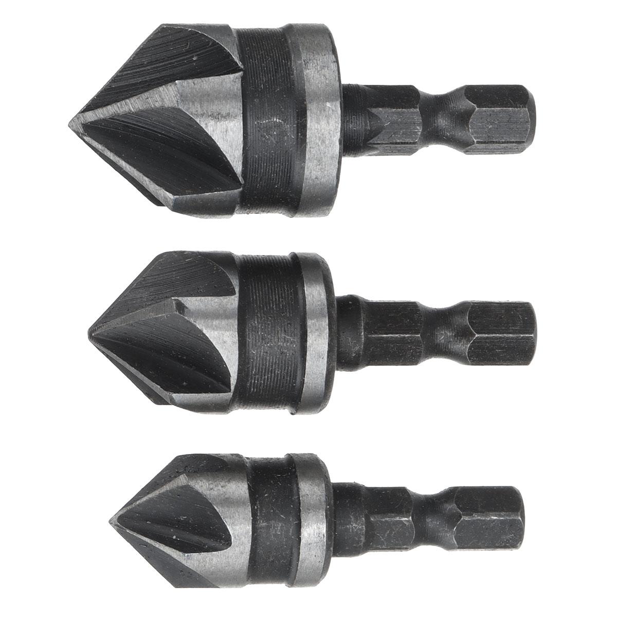 3Pcs 12mm 16mm 19mm Countersink Bore Set 1/4 Hex Shank Wood Plastic Chamfer Bit