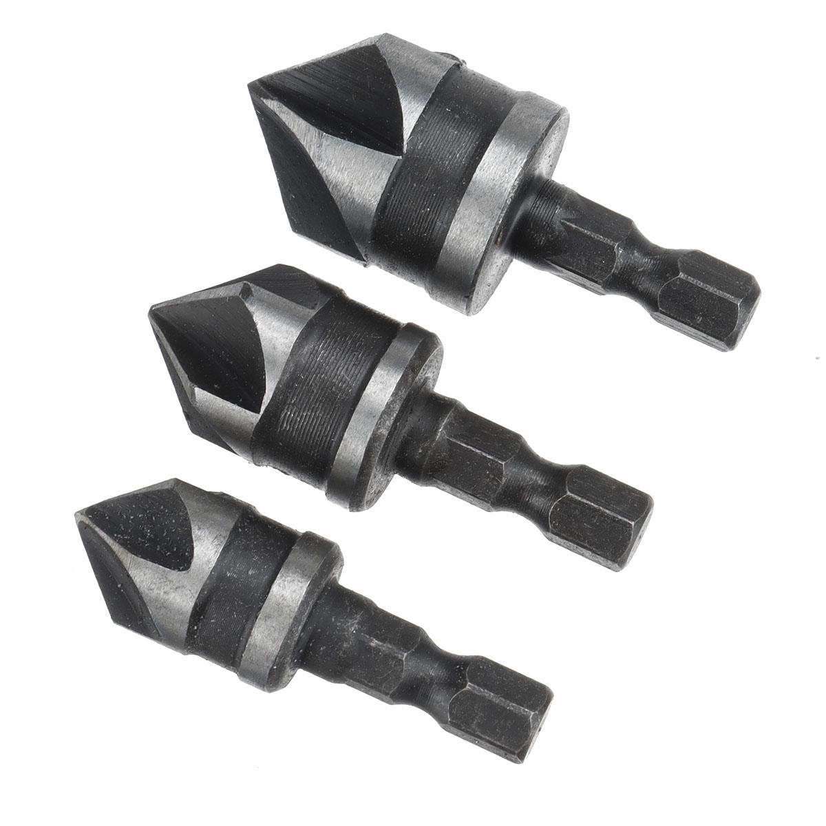 3Pcs 12mm 16mm 19mm Countersink Bore Set 1/4 Hex Shank Wood Plastic Chamfer Bit