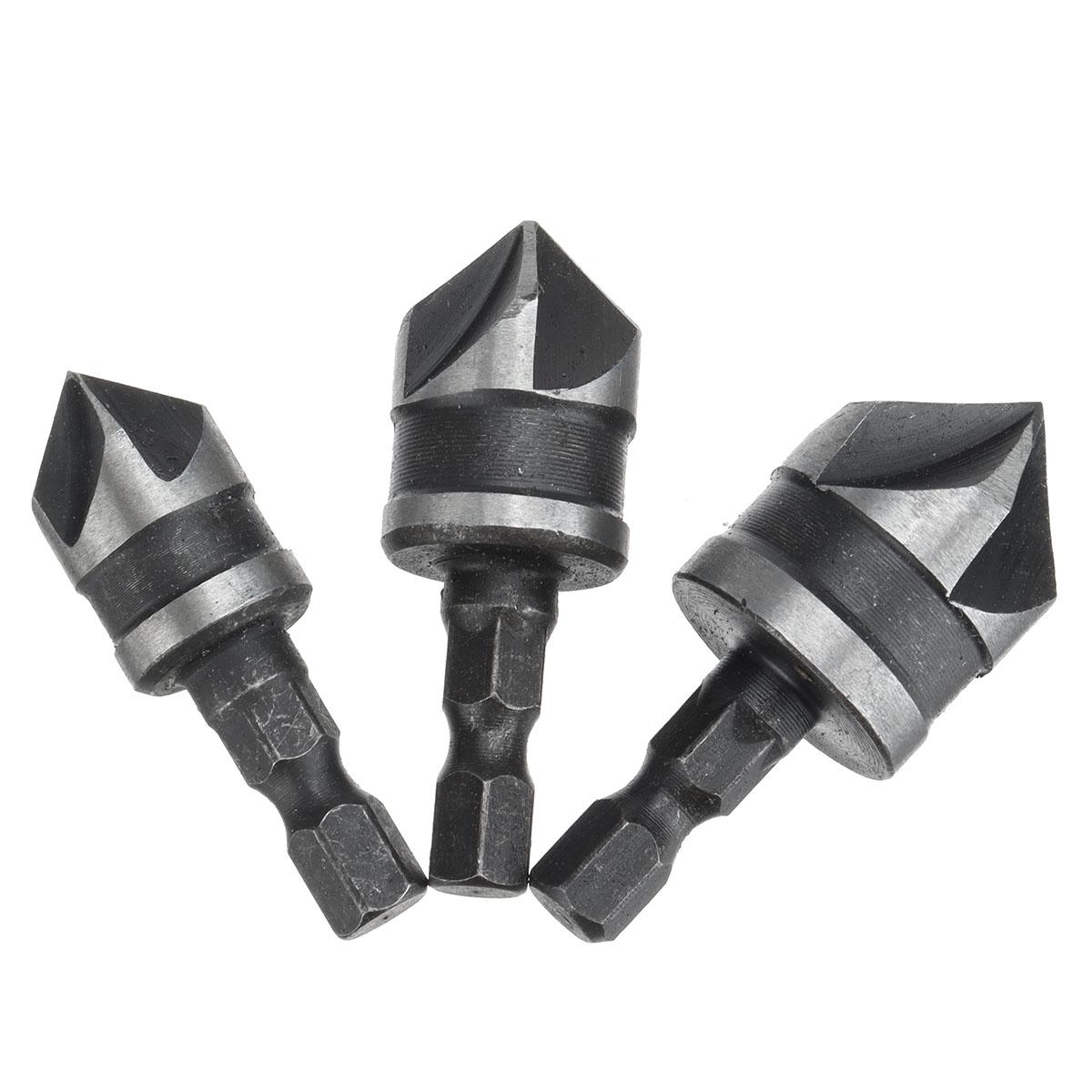 3Pcs 12mm 16mm 19mm Countersink Bore Set 1/4 Hex Shank Wood Plastic Chamfer Bit