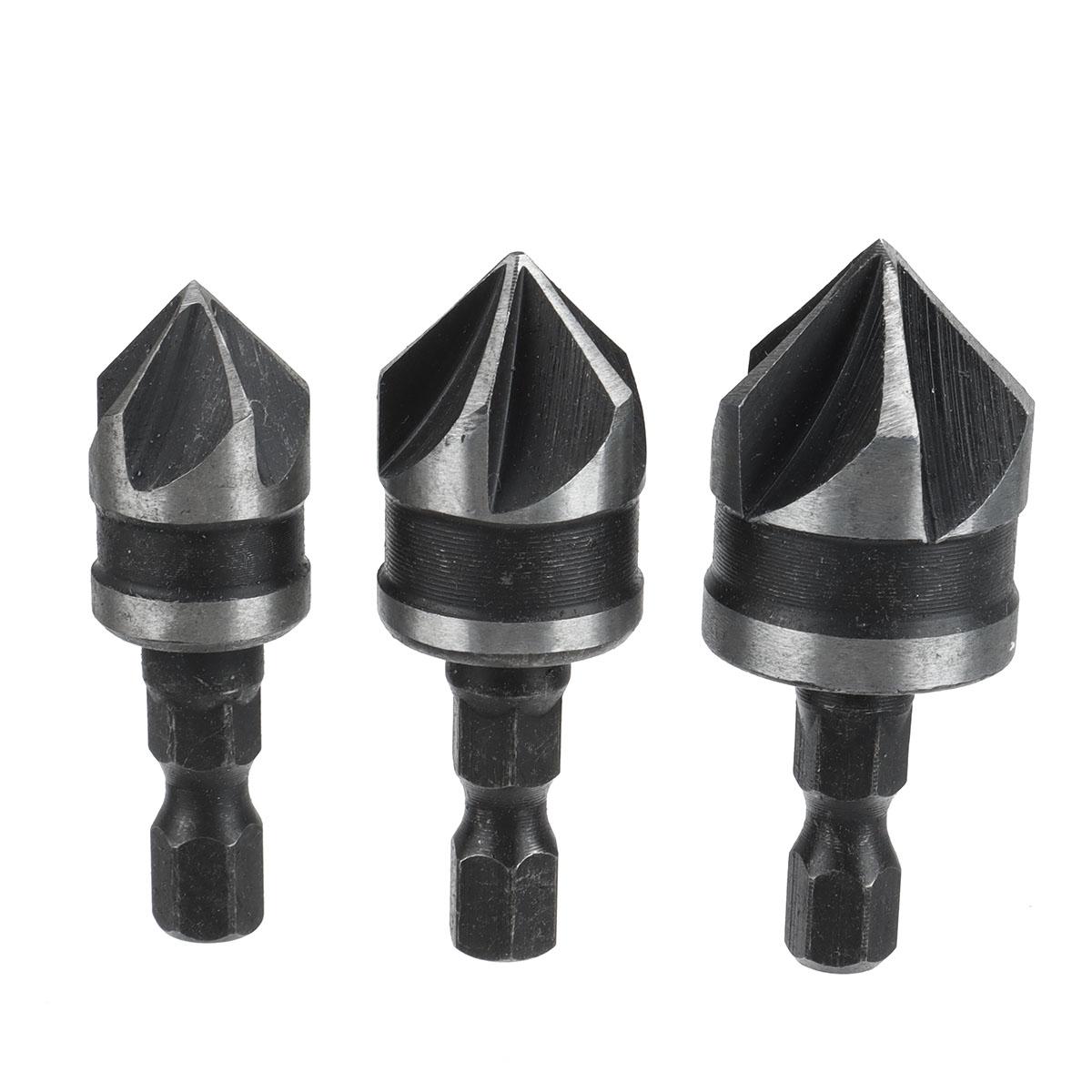 3Pcs 12mm 16mm 19mm Countersink Bore Set 1/4 Hex Shank Wood Plastic Chamfer Bit