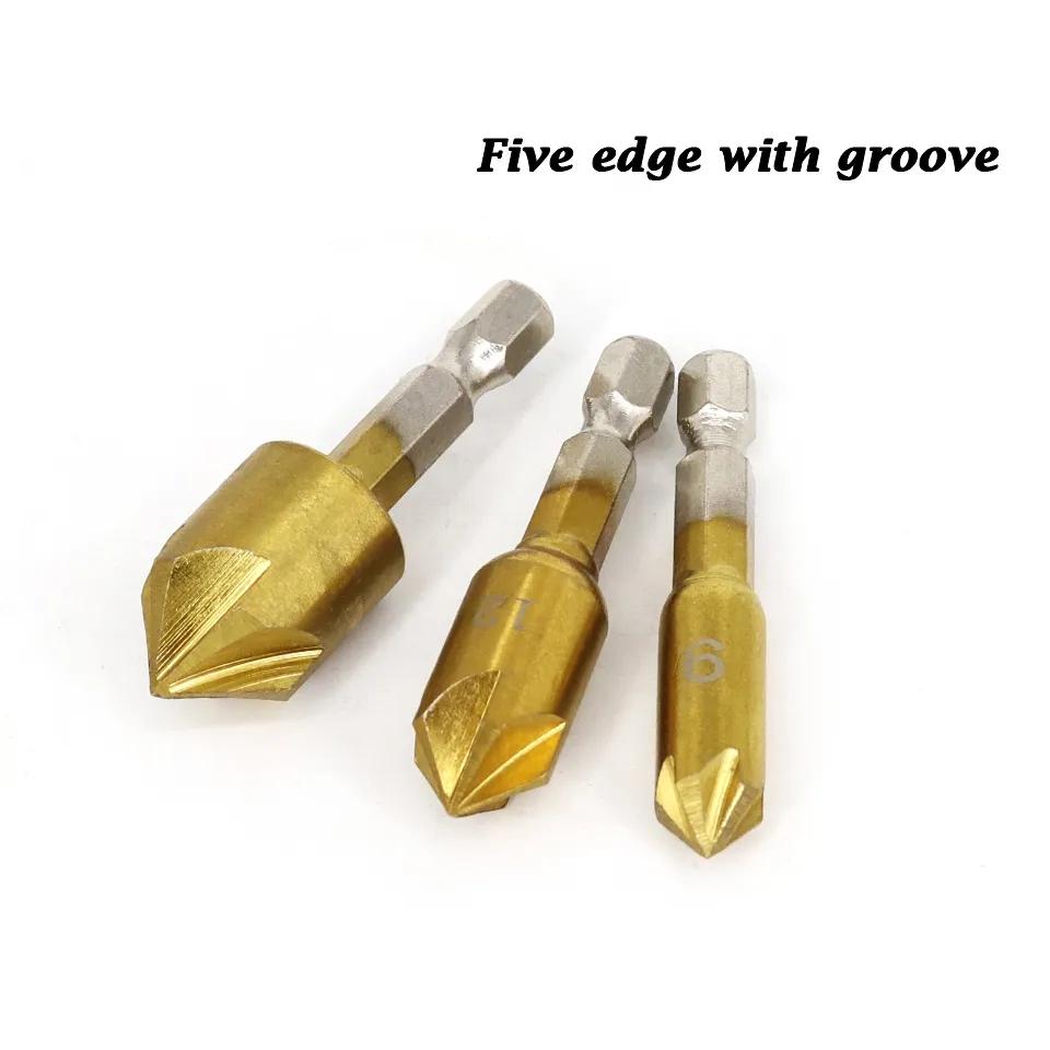 6Pcs  1/4 Hex Shank Chamfer Countersink Chamfer Drill Bit 90 Degree Wood Chamfering Cutter 6mm-19mm Metal Drills