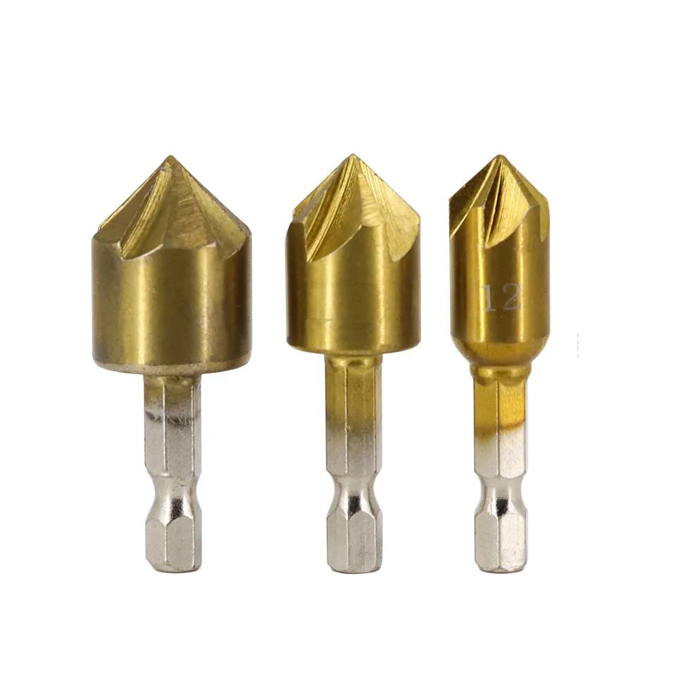 6Pcs  1/4 Hex Shank Chamfer Countersink Chamfer Drill Bit 90 Degree Wood Chamfering Cutter 6mm-19mm Metal Drills