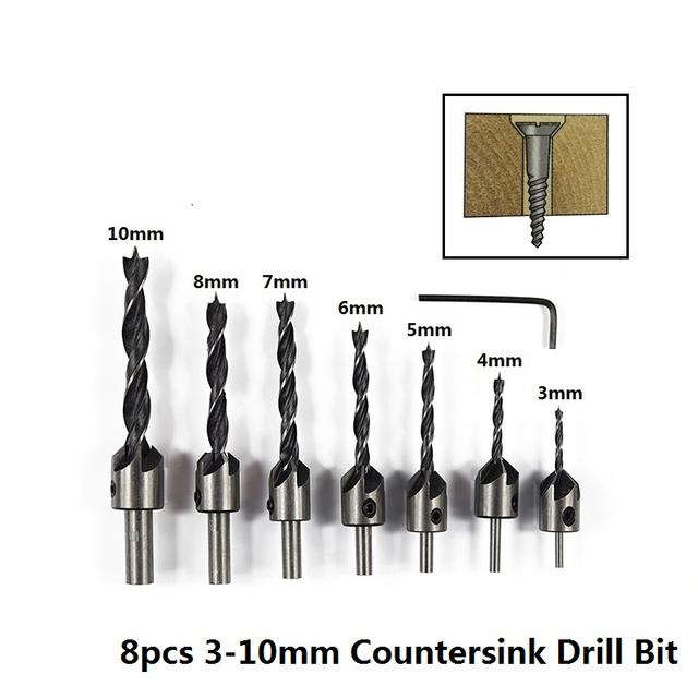 7PCS 3mm-10mm  Countersink Drill Bit Set Reamer Woodworking Chamfer Drill Counterbore Pliot Hole Cutter Screw Hole Drill