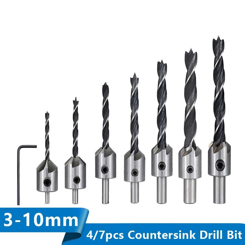 7PCS 3mm-10mm  Countersink Drill Bit Set Reamer Woodworking Chamfer Drill Counterbore Pliot Hole Cutter Screw Hole Drill