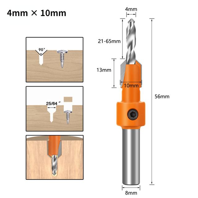 7PCS 8/10mm Shank Woodworking Step Drill Countersink Router Bit Set Screw Extractor Remon Demolition for Wood Milling Cutter