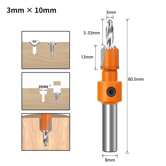 7PCS 8/10mm Shank Woodworking Step Drill Countersink Router Bit Set Screw Extractor Remon Demolition for Wood Milling Cutter