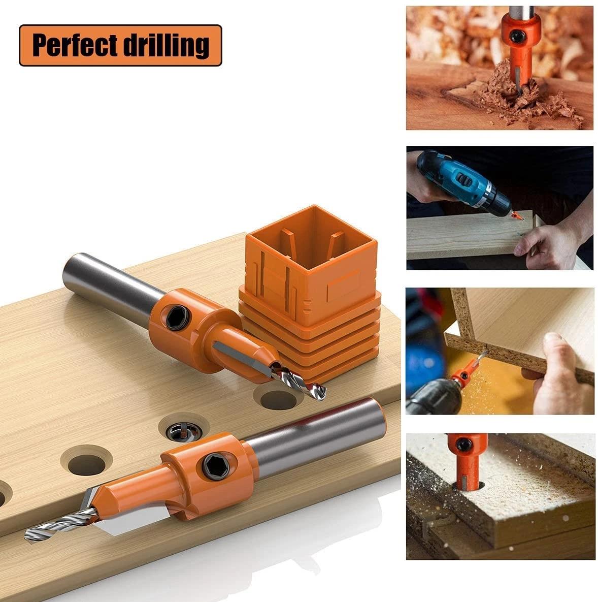 7PCS 8/10mm Shank Woodworking Step Drill Countersink Router Bit Set Screw Extractor Remon Demolition for Wood Milling Cutter