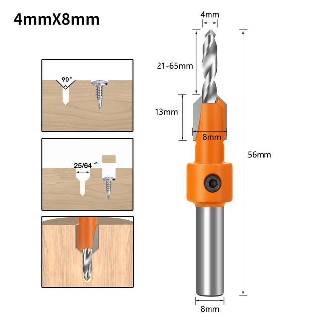 7PCS 8/10mm Shank Woodworking Step Drill Countersink Router Bit Set Screw Extractor Remon Demolition for Wood Milling Cutter