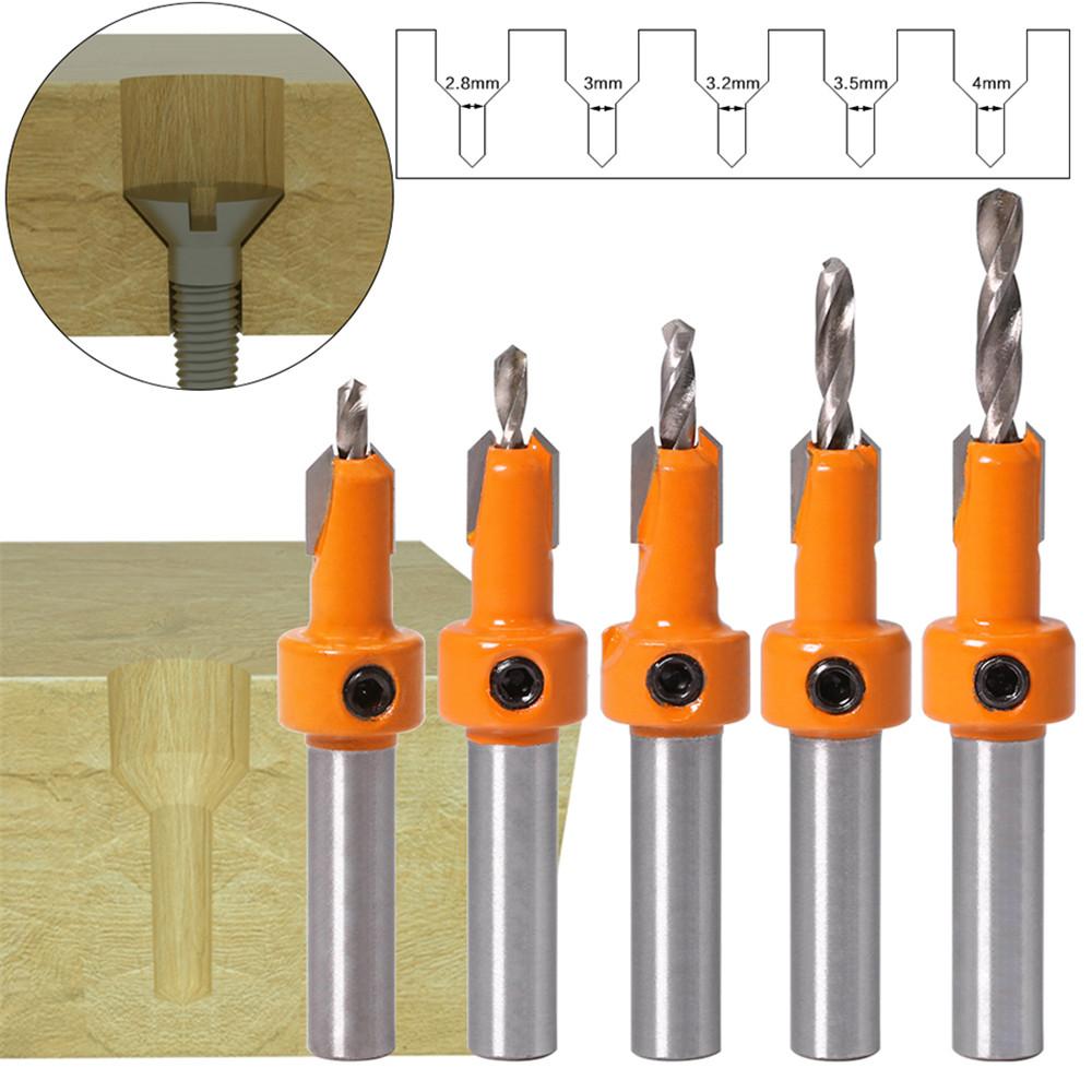 Socoje 5Pcs Carbide Tip 8mm Shank Woodworking Countersink Router Bit Set Screw Extractor Remon Demolition for Wood Milling Cutter